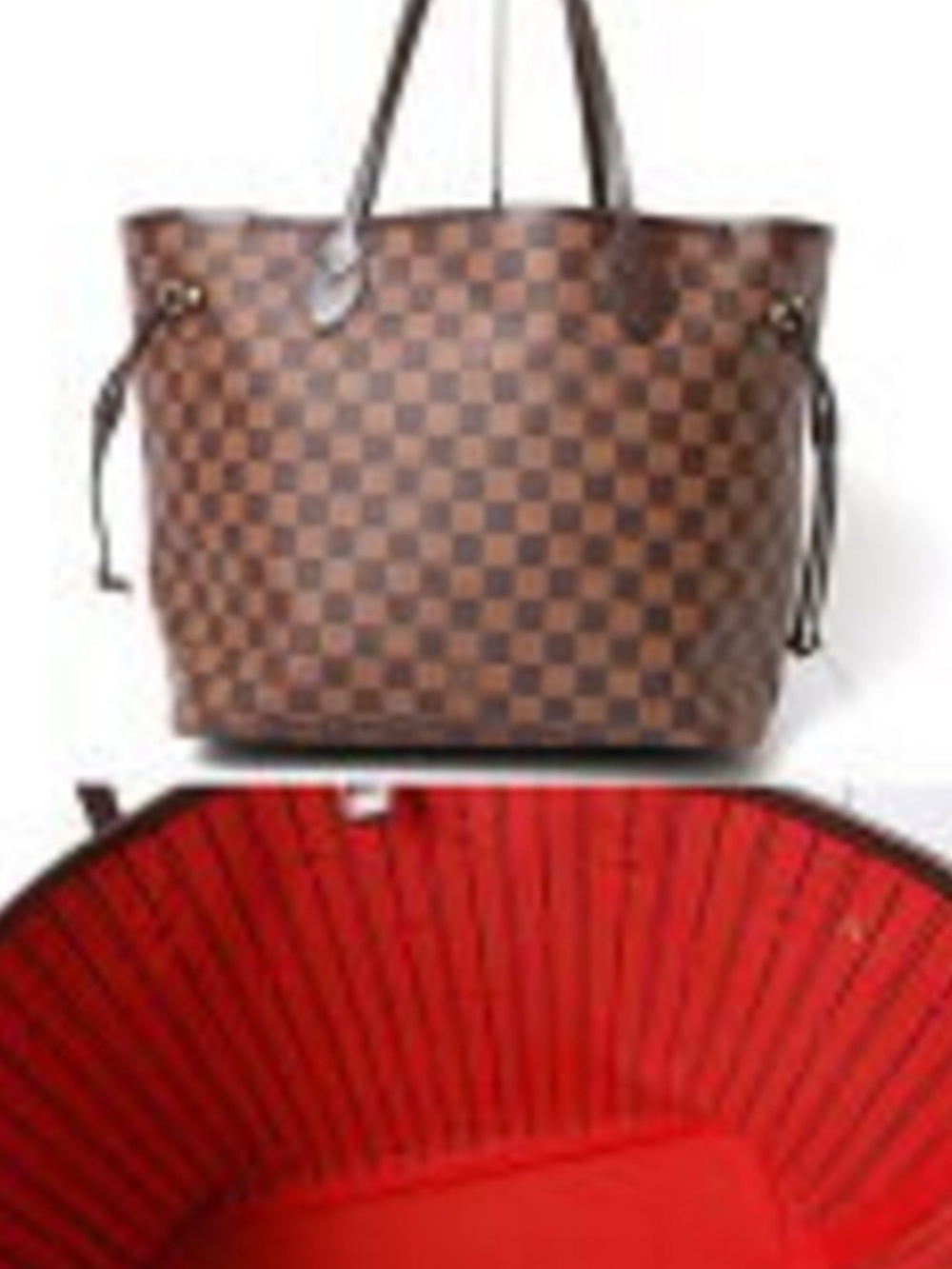 Brown Checkered Tote Bag with Red Interior